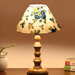 Aura White Printed Wood Traditional Frusturical Shaped Table Lamp image 5