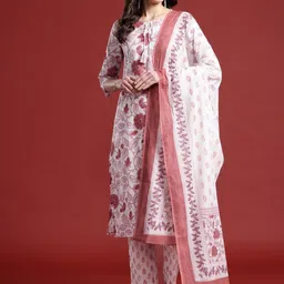 Anouk Floral Print Cotton Kurta with Trousers & Dupatta-picture-30