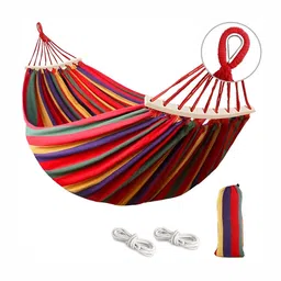 We3 Blue & Red Striped Hammock Swing With Carry bag & Straps-image-22