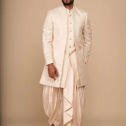 Neumen Self Design Mandarin Collar Sherwani Set-image-1