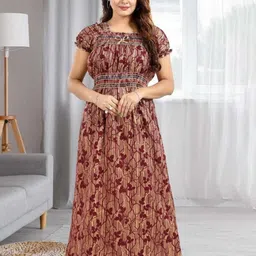 NIGHTY KING Women Printed Pure Cotton Maxi Nightdress-image-33