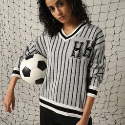 Hubberholme Women Typography Varsity V neck Boxy Fit Pullover-picture-31
