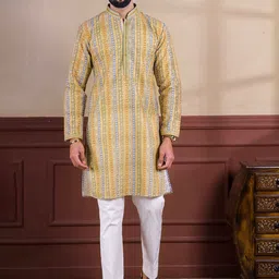 Koshin Embroidered Mandarin Collar Cotton Straight Kurta-image-44