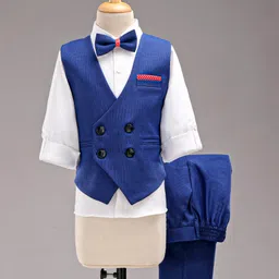 Robo Fry Full Sleeves 4 Piece Party Suit With Bow - Navy Blue White-image-72