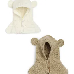 MayRa Knits Pack Of 2 Hand Knitted Ear Applique Designed Caps - White & Brown-picture-12