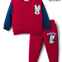 Babyhug Disney Terry Knit Full Sleeves Sweatshirt and Track Pant Set with Minnie Mouse Graphic - Maroon-picture-11
