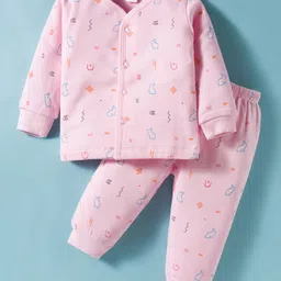 Tango Fleece Knit Full Sleeves Winter Wear Co-ords Night Suit With Animal Print - Pink-picture-10