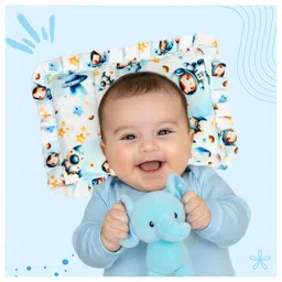 Bubzii Soft Velvet Head Shaping Rai Pillow Astronaut Print Mustard Seeds Round Head Shaping Seed Pillow - Light Blue-image-10