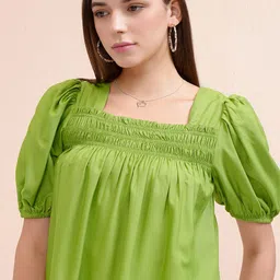 Tokyo Talkies Women Puff Short Sleeves Smocked Top-picture-31