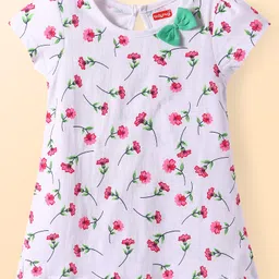 Babyhug Cotton Knit Half Sleeves Frocks With Floral Print Pack of 2 - White & Green image 2