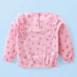 Babyoye Cotton Woven Full Sleeves Winter Wear Top with Text Embroidery & Frill Detailing - Pink image 2
