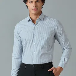 MARK & ALBERT Slim Fit Vertical Striped Cotton Linen Formal Shirt-picture-23
