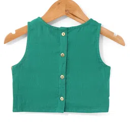 Babyhug Cotton Woven Sleeveless Choli & Lehenga Set with Dupatta Floral Print - Maroon & Blue image 3