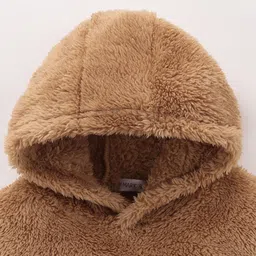 Mark & Mia Full Sleeves Fur Hooded Sweatshirt With Leopard Print - Brown image 3