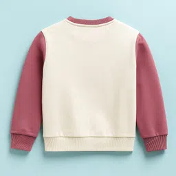 Ollypop Looper Knit Full Sleeves T-Shirt and Lounge Pant with Teddy Print - Cream & Rose Gold image 3