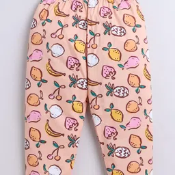 The Magic Wand Poplin Cotton Woven Half Sleeves Fruits Printed Coordinating Night Suit Set - Peach image 4