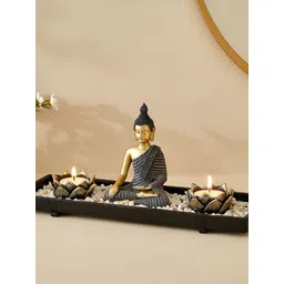 Home Centre Brown & Grey Sitting Buddha Figurine With T-Light Holders-picture-18