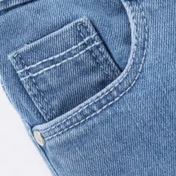 Babyhug Cotton Stretchable Washed Full Length Butterfly Print Jeans - Blue image 4