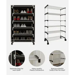 Fabura 5 Layers Shoe Rack With Wheels In Black Color image 4