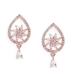 Peora Rose Gold-Plated Cubic Zirconia Pendant Chain & Earring Set image 2