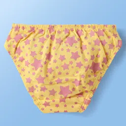 Babyoye Cotton Elastane Knit Panties With Floral & Star Print Pack Of 3 - Pink Yellow & White image 5