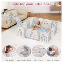 Metreno 18 Panel Playpen Play Yard for Babies Upto 5 Years Baby Playpens With Play Mat, Gate and Balls Kids Activity Playards, Grey image 5