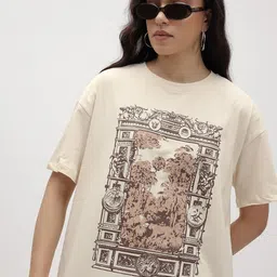 The Roadster Life Co. Printed Drop-Shoulder Sleeves Pure Cotton Oversized T-shirt-image-78