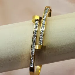 DressBerry Stainless Steel Gold-Plated Stones Studded Sequence Two Line Cuff Bracelet-picture-34