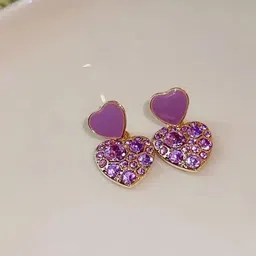CIKIT Artificial Stones Studded Enamelled Heart Shaped Drop Earrings-picture-17
