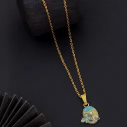 SZN Elegent Set Of 2 Gold-Plated Artificial Beaded Oval Shaped Pendants With Chains image 2