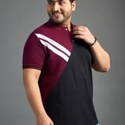 bigbanana Men Colourblocked Polo Collar Pure Cotton Bio Finish Plus Size T-shirt image 3