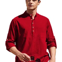 Navkanj Band Collar Roll-Up Sleeves Straight Short Kurta-picture-36