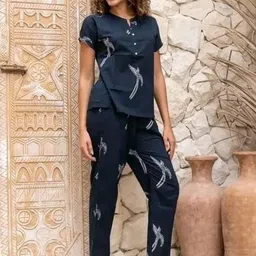 ANGIYA Women Ethnic Motifs Printed Regular Pure Cotton Kurta with Trousers-image-10