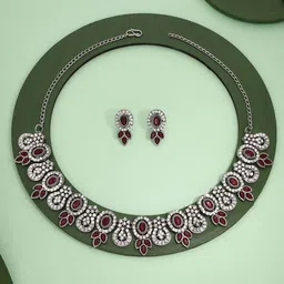 Brado Jewellery Brass Gold-plated Maroon White Jewellery Set image 3