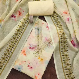 HERE&NOW Floral Printed Beads and Stones Unstitched Dress Material-image-51