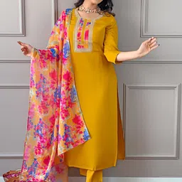 S.K.C Women Ethnic Motifs Embroidered Regular Kurta with Trousers & With Dupatta image 3
