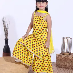 Babyhug Singlet Kurti & Sharara With Dupatta Floral Print - Yellow-picture-22