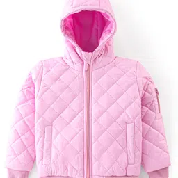 Babyhug Full Sleeves Hooded Quilted Jacket - Pink-picture-29