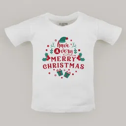 FFlirtygo Christmas Theme Cotton Half Sleeves Have A Very Merry Christmas Printed T-Shirt - White-picture-16