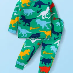 Babyhug Cotton Knit Full Sleeves Night Suit with Dino Print - Green-picture-27