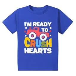 KAVEE Pure Cotton Half Sleeves Truck & I M Ready To Crush Hearts Text Printed Bio Washed Tee - Royal Blue-picture-18