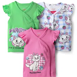 Babyhug Disney Interlock Knit Frill Sleeves Front Open Jhablas With Aristocats Marie Graphics Pack Of 3 - Pink Light Blue & Green-picture-20