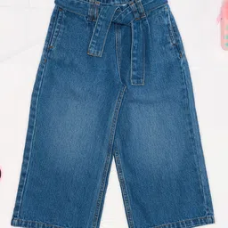 Pantaloons Junior Cotton Denim Woven Washed Jeans With Belt - Blue-picture-12