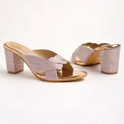 Shoetopia Woven Designed Strap Block Heel Sandals - Pink-picture-15