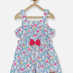 nautinati Nauti Nati Sleeveless All Over Leaf Swirl & Flamingos Printed Hollow Out Designed & Bow Embellished Jumpsuit - Blue image 3