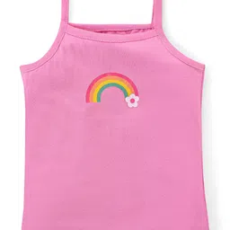 Babyhug 100% Cotton Knit Singlet Sleeves Slips with Polka Dots & Rainbow Print Pack of 3 - Pink & Blue image 2