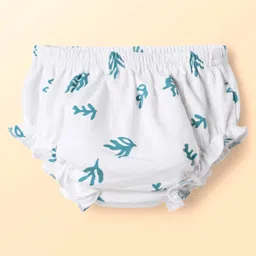 kookie kids india Kookie Kids Interlock Knit Bloomers with Polka Dot Plant Print & Stripe Design Pack of 3 - Teal White & Pink image 2