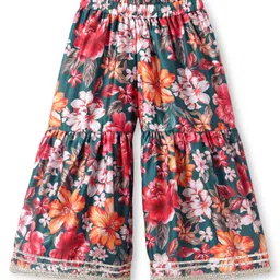 Babyhug Woven Three Fourth Sleeves Digital Floral Printed Kurta Gharara Set with Dupatta & Lace Detailing - Teal Blue image 4