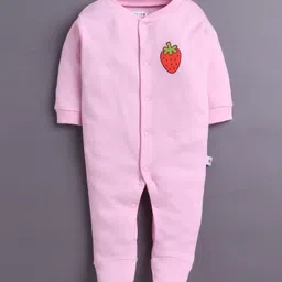 BUMZEE Cotton Knit Pack Of 3 Full Sleeves Bear Printed & Striped Sleepsuits - Baby Pink & White image 5