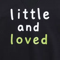 BAATCHEET Fleece Knit Full Sleeves Little & Loved Text Printed Light Winter Hooded Sweatshirt - Black image 5